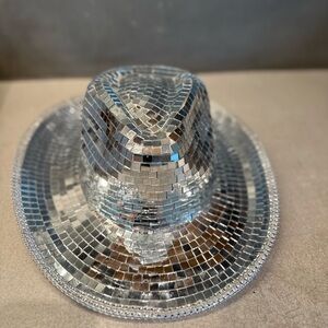 Silver Disco Ball Glass Mirror Cowboy Hat